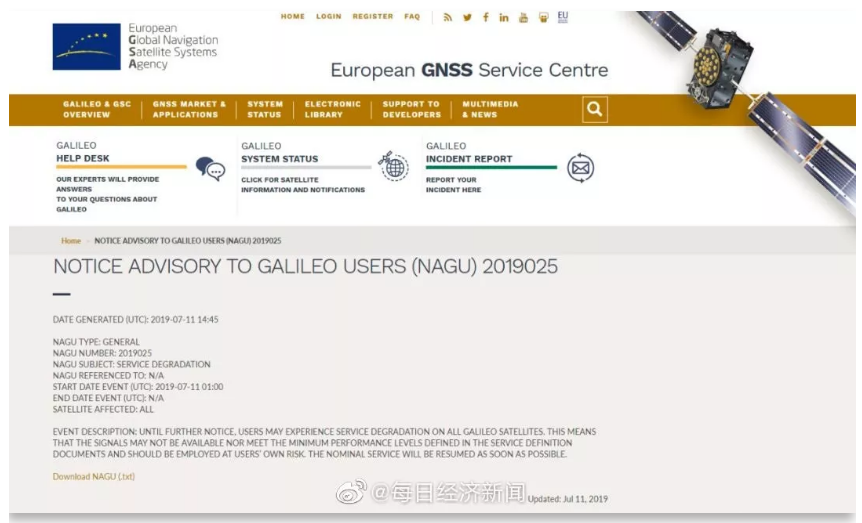 歐洲導(dǎo)航衛(wèi)星系統(tǒng)局發(fā)布預(yù)警 歐洲導(dǎo)航衛(wèi)星系統(tǒng)局發(fā)布預(yù)警